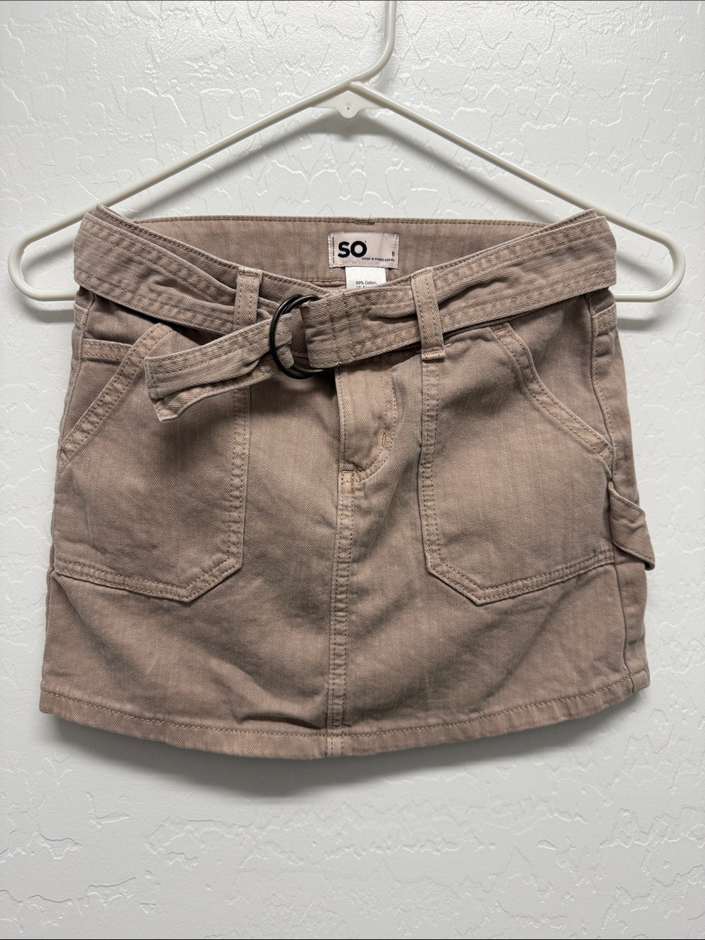 SO Beige Utility Belted Mini Skirt